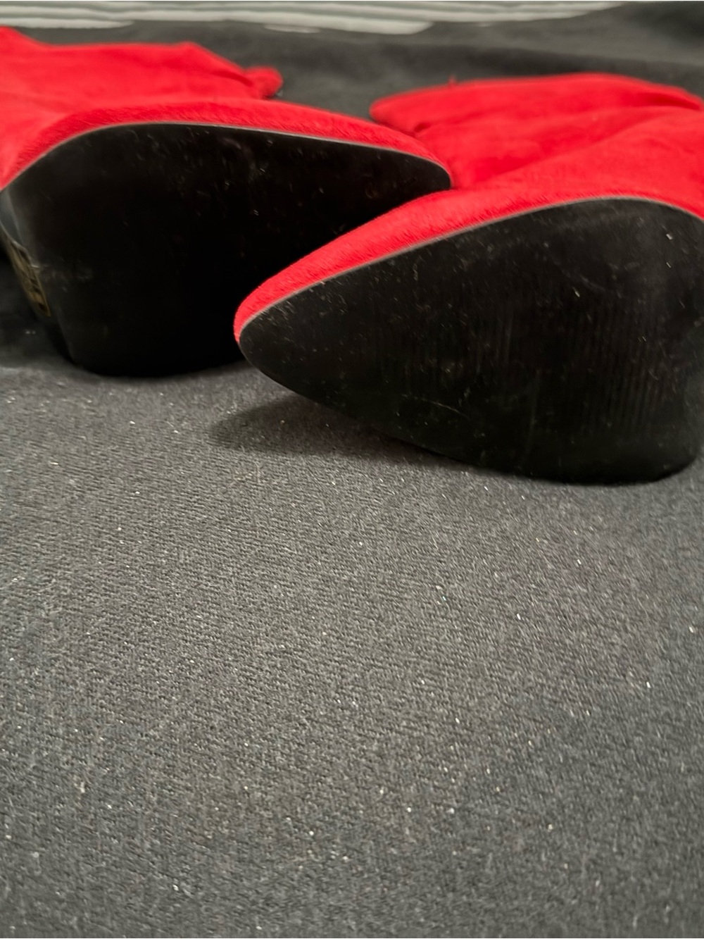 Red Pointed-Toe Suede Ankle Booties